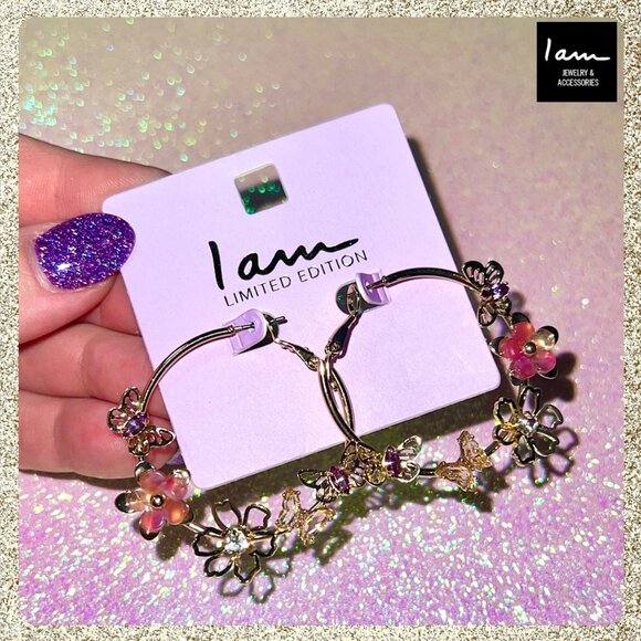 I Am Jewelry - 💐 Floral & Butterflies Gold-Toned Hoop Earrings by I Am NWT